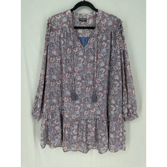 Dress Forum Dress Womens Medium Gray Floral Mini Tiered Boho Cottage Bohemian - Picture 6 of 8